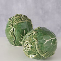 Set 2 recipiente pentru sare si piper, verzi, din ceramica, 135 ml, Salt/Pepper Shaker Cabbage Boltze