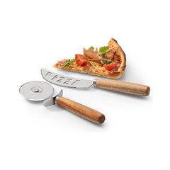 Set 2 ustensile pentru pizza, din lemn si inox, Pizza Cutting Zeller