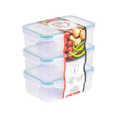 Set 3 caserole dreptunghiulare cu capac, din polipropilena, pentru alimente, 12.6 x 8.7 x 4.2 cm, 1l