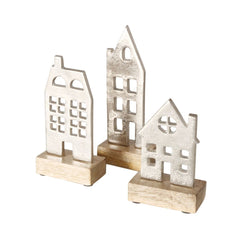 Set 3 decoratiuni din metal si lemn 15 / 18 / 12 cm Hus Boltze