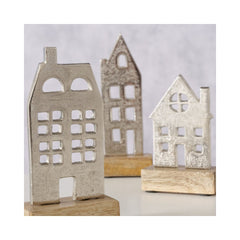 Set 3 decoratiuni din metal si lemn 15 / 18 / 12 cm Hus Boltze