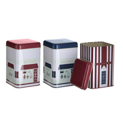 Set 3 recipiente de depozitare cafea/zahar/ceai din tabla 11x11x16.5 cm