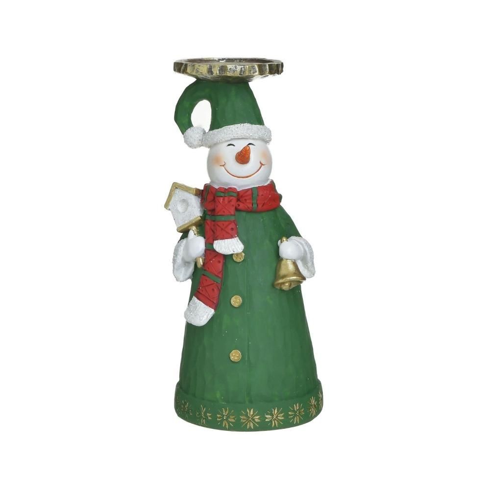 Set 3 suporturi de lumanari Craciun verzi din ceramica Figurine 23 cm Inart