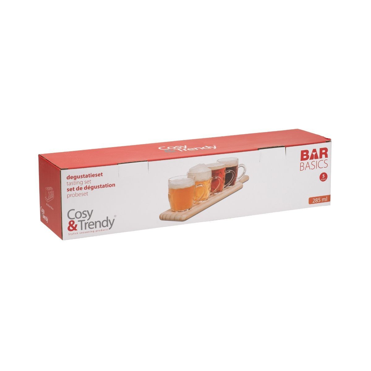 Set 4 pahare de bere 285 ml cu suport de lemn Tasting Cosy&Trendy