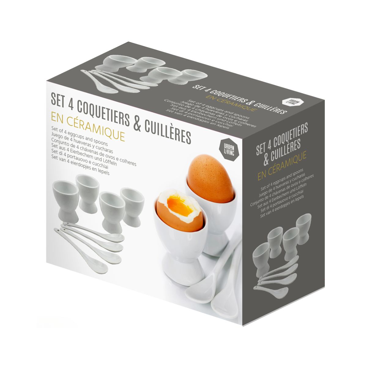 Set 4 suporturi cu lingurite pentru ou, albe, din ceramica,Ø5,5x6,3 cm Egg Cup Urban Living