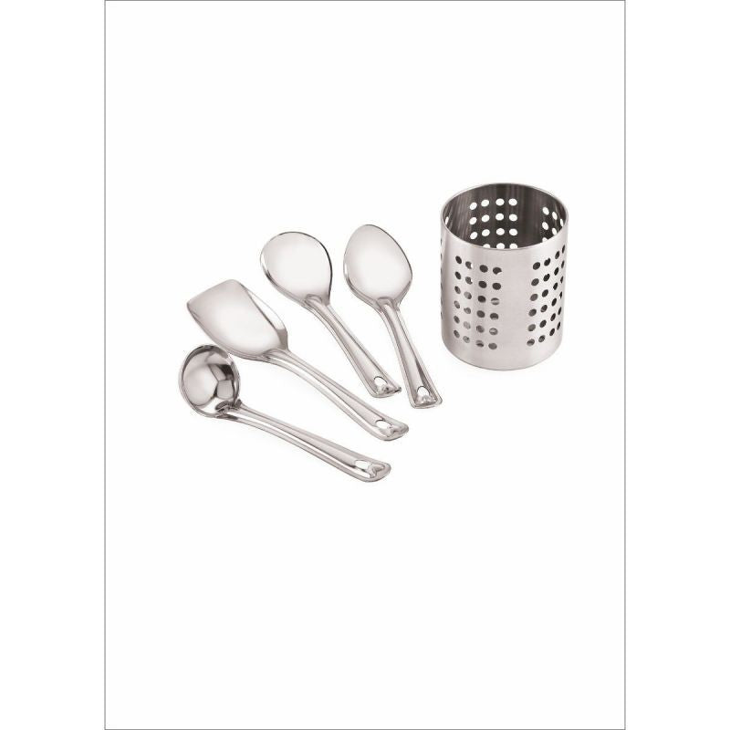 Set 4 ustensile pentru bucatarie si suport, din inox, Grunberg GR197