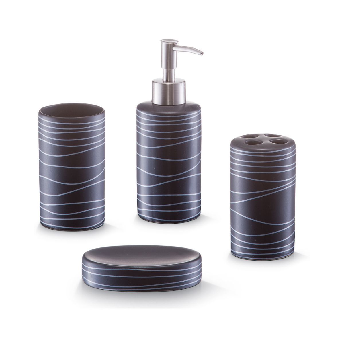 Set accesorii de baie, negru, din ceramica, Lines Zeller