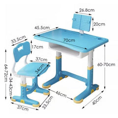Set birou 70X45.5X70 cm si scaunel 37X34X72 cm din plastic ultra-rezistent, pentru copii, cu lampa LED, inaltime reglabila, albastru.