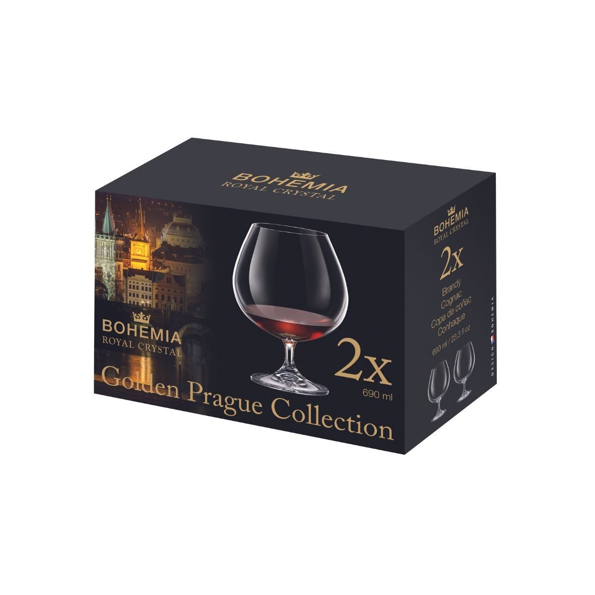 Set de 2 pahare pentru coniac, transparent, din cristal de Bohemia, 690 ml, Golden Prague Collection