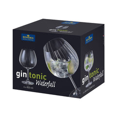 Set de 2 pahare pentru gin, transparent, din cristal de Bohemia, 820 ml, Gin Tonic Waterfall