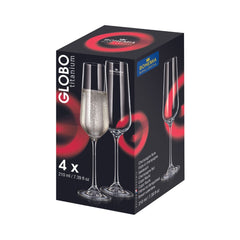 Set de 4 pahare pentru sampanie, transparent, din cristal de Bohemia, 210 ml, Globo