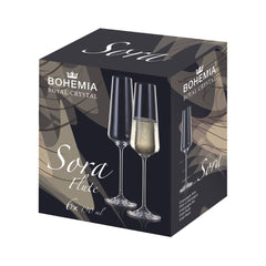 Set de 6 pahare pentru sampanie, transparent, din cristal de Bohemia, 190 ml, Sora Flute