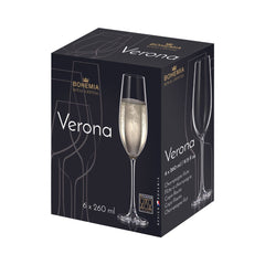 Set de 6 pahare pentru sampanie, transparent, din cristal de Bohemia, 260 ml, Verona Flute