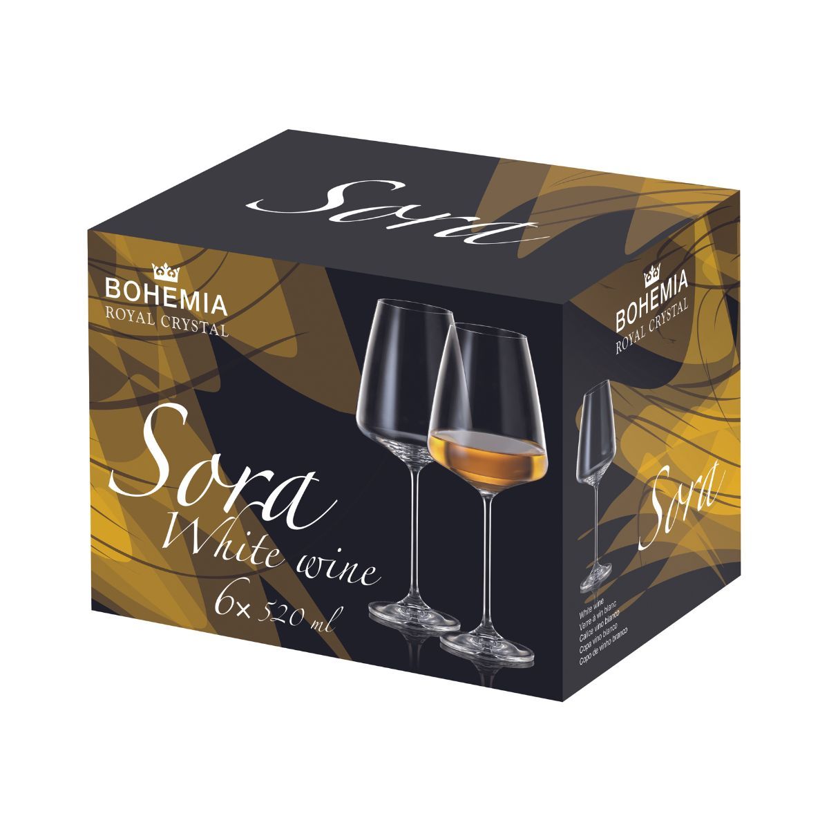 Set de 6 pahare pentru vin alb, din cristal de Bohemia, 520 ml, Sora White Wine