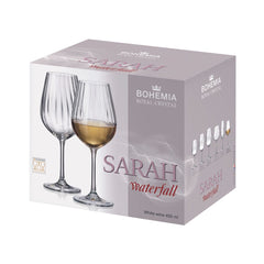 Set de 6 pahare pentru vin alb, transparent, din cristal de Bohemia, 400 ml, Sarah Waterfall