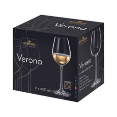 Set de 6 pahare pentru vin alb, transparent, din cristal de Bohemia, 400 ml, Verona White Wine