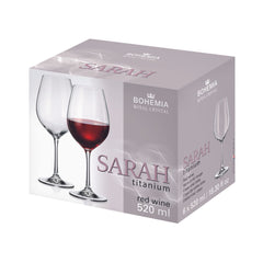 Set de 6 pahare pentru vin rosu, transparent, din cristal de Bohemia, 520 ml, Sarah Red Wine