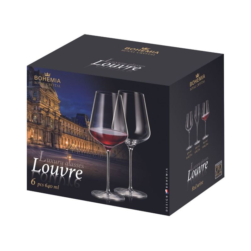 Set de 6 pahare pentru vin rosu, transparent, din cristal de Bohemia, 640 ml, Louvre Red Wine