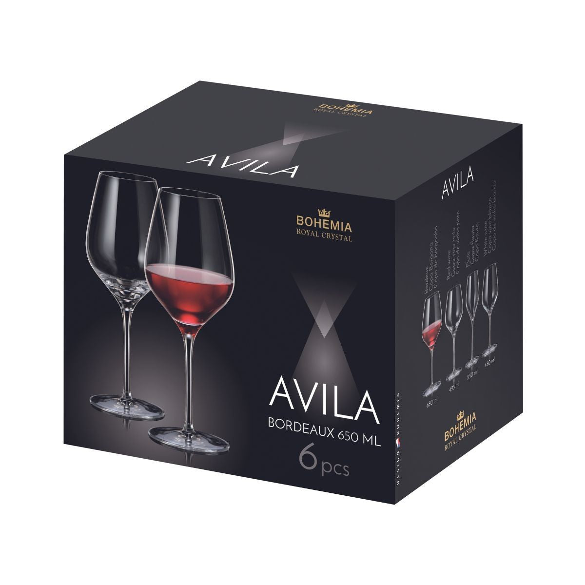 Set de 6 pahare pentru vin rosu, transparent, din cristal de Bohemia, 650 ml, Avila Bordeaux