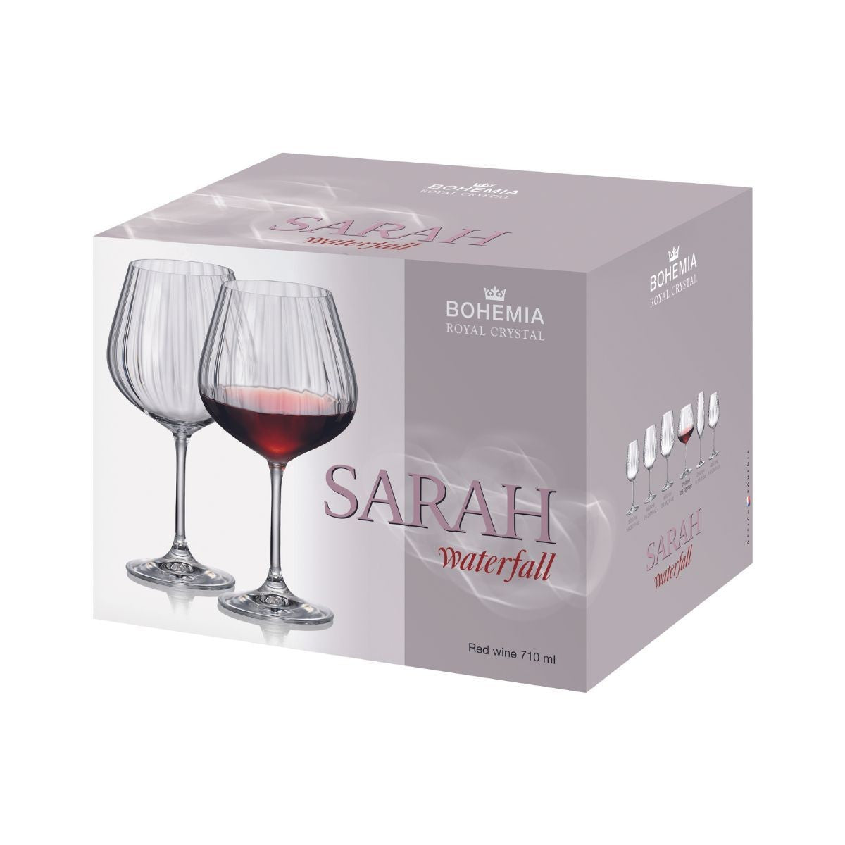 Set de 6 pahare pentru vin rosu, transparent, din cristal de Bohemia, 710 ml, Sarah Waterfall