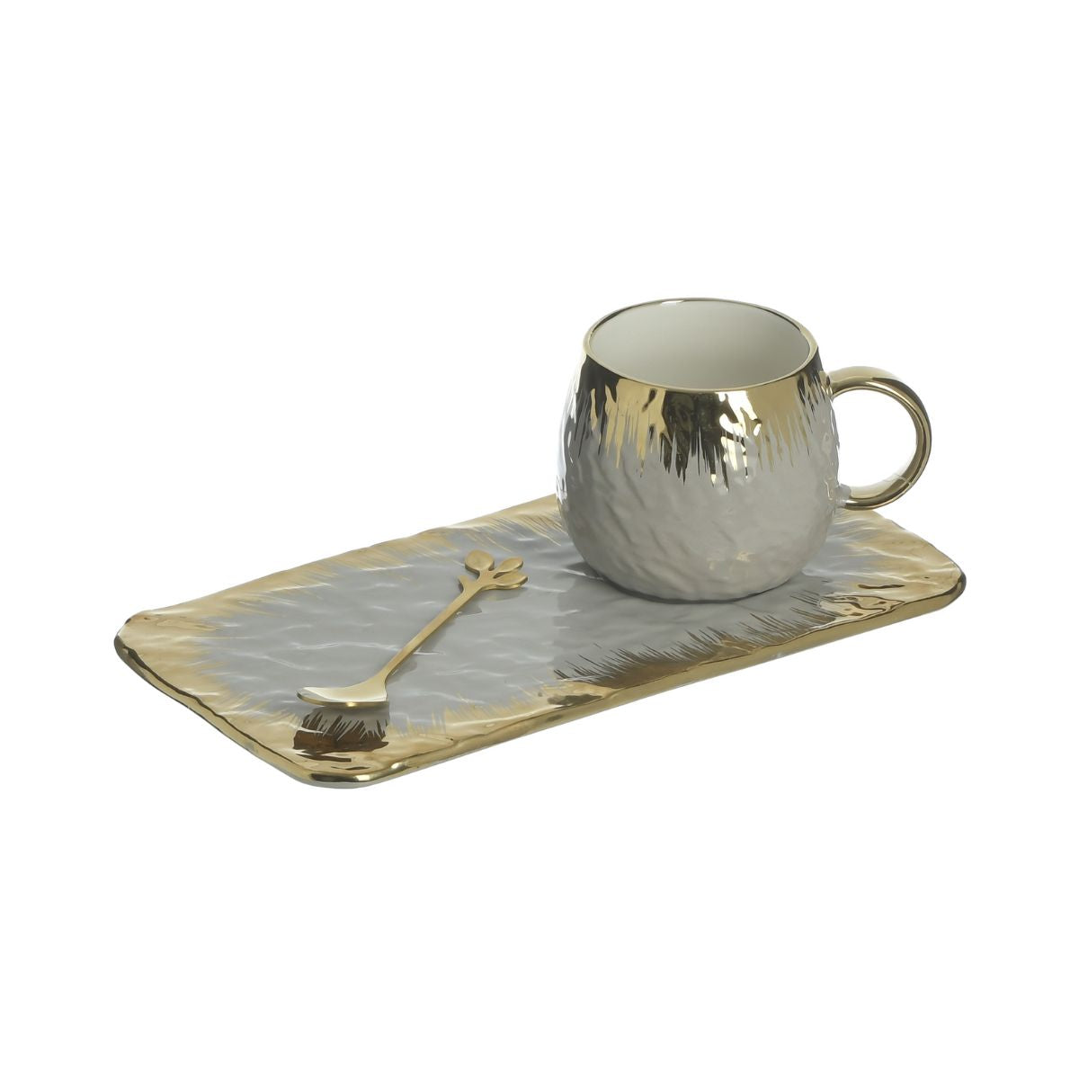 Set de cafea gri din portelan ceasca cu farfurioara + lingurita Inart