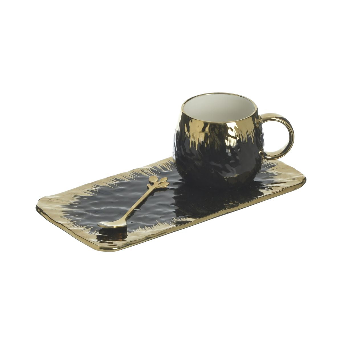 Set de cafea negru din portelan ceasca cu farfurioara + lingurita Inart