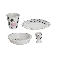 Set de masa pentru copii 4 piese roz / alb / negru din portelan Cow Inart