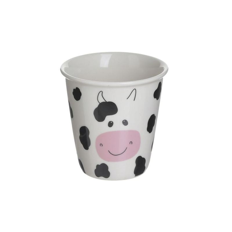 Set de masa pentru copii 4 piese roz / alb / negru din portelan Cow Inart