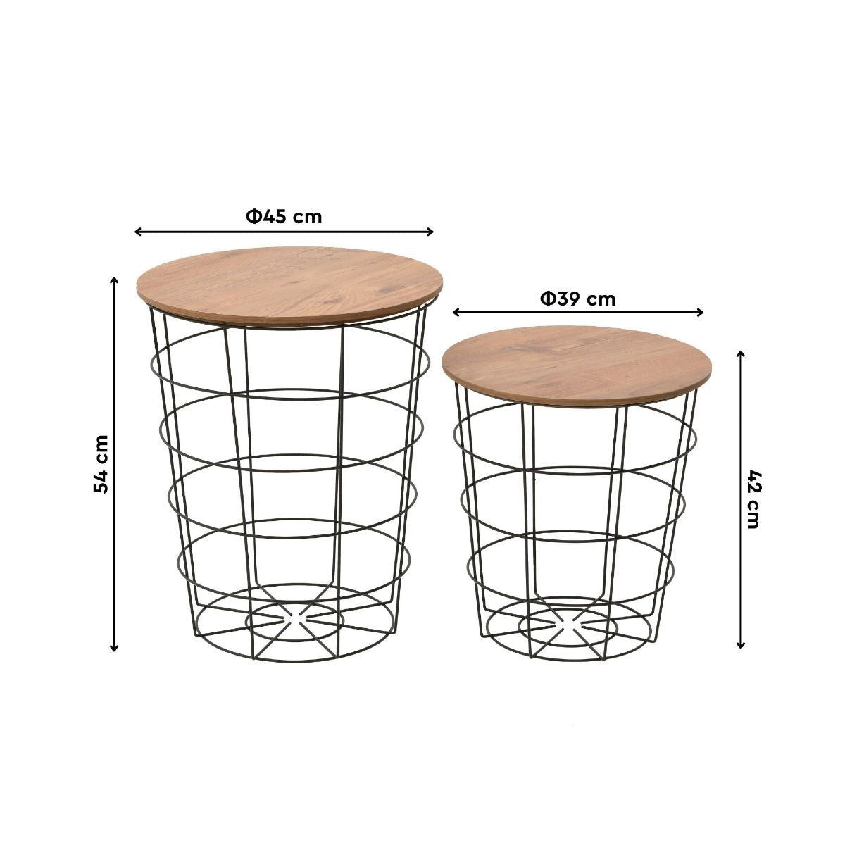 Set doua masute de cafea laterale, cu spatiu de depozitare, din fier si MDF.