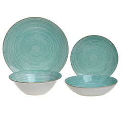 Set elegant pentru cina, din portelan, pentru 6 persoane, 19 de piese, model alb-fildes si verde menta