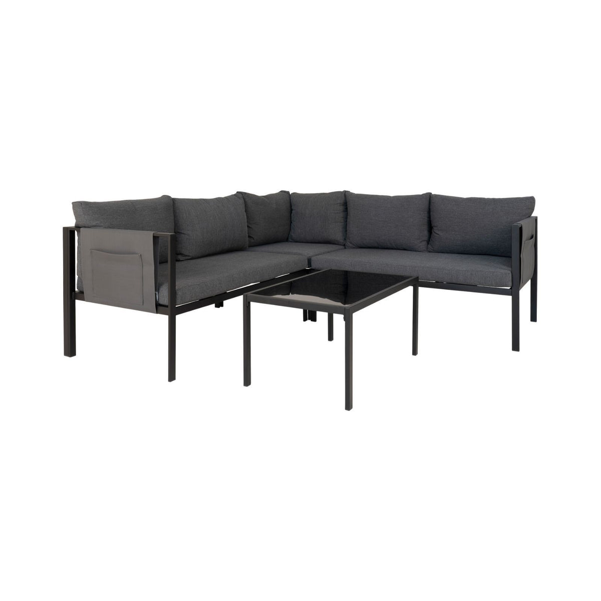 Set mobilier de terasa negru-gri din otel si poliester 192 / 192 cm Cannes House Nordic