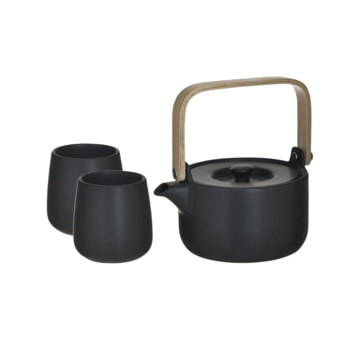 Set pentru ceai din cu 3 piese din ceramica, negru, 500/200 ml