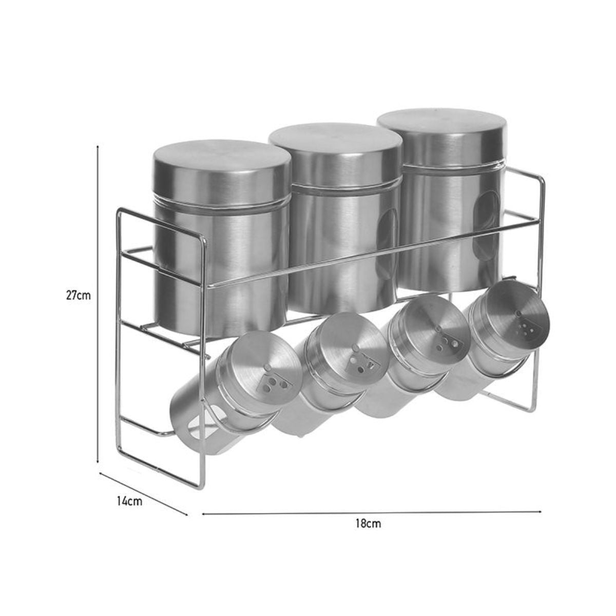 Set pentru condimente 7 recipiente argintiu din inox cu suport Inart