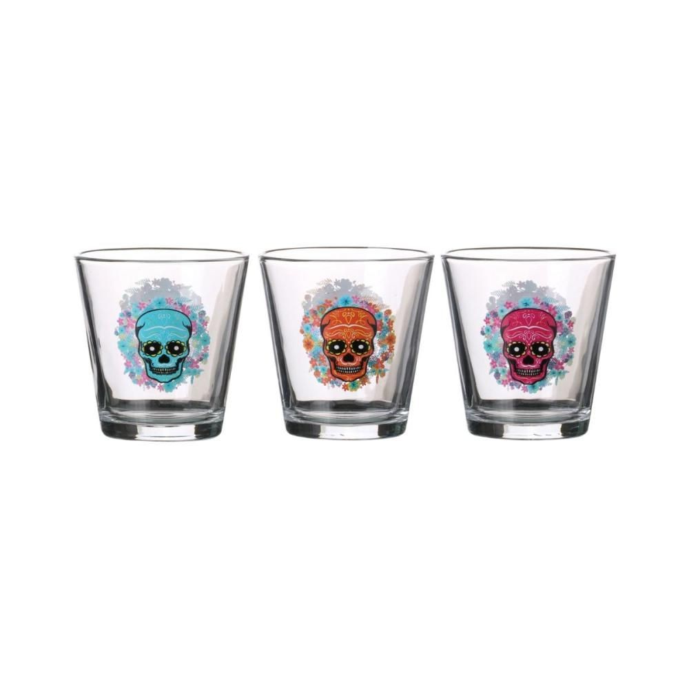 Set trei pahare tranparente din sticla 25,5 cl Mexican Skull Urban Living