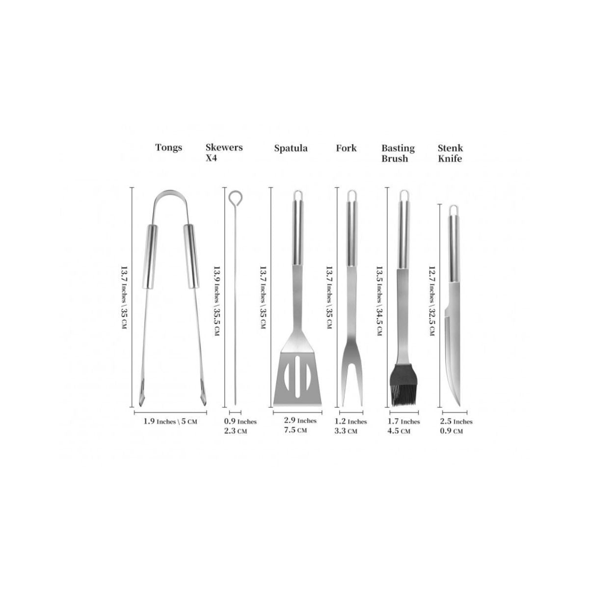 Set ustensile din inox, pentru gratar, 9 piese, Grunberg UG9PS