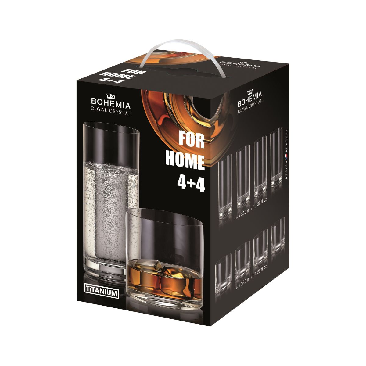 Set whisky, 4+4, din cristal de Bohemia, 320 ml + 350 ml, For Home Set