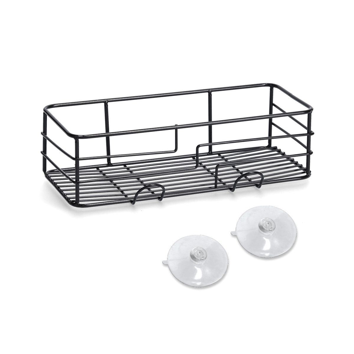 Suport de accesorii pentru baie/bucatarie cu ventuze, negru, din metal, 28 cm, Bathroom Rack Zeller