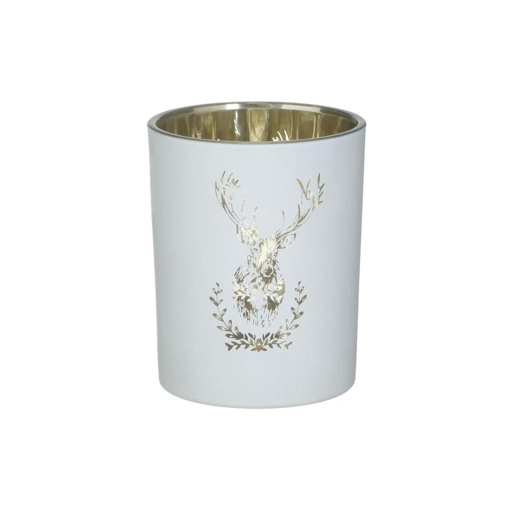 Suport de lumanare alb din sticla Deer 13 cm Inart