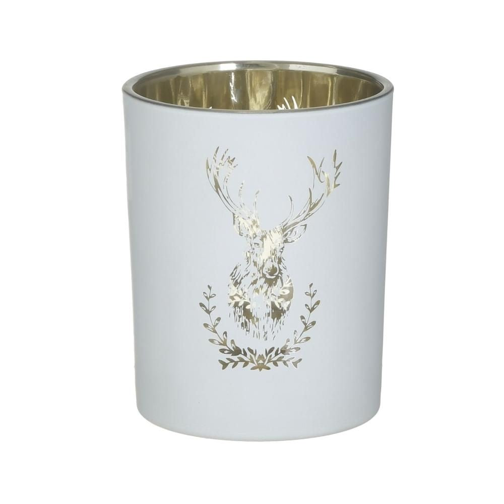 Suport de lumanare alb din sticla Deer 13 cm Inart