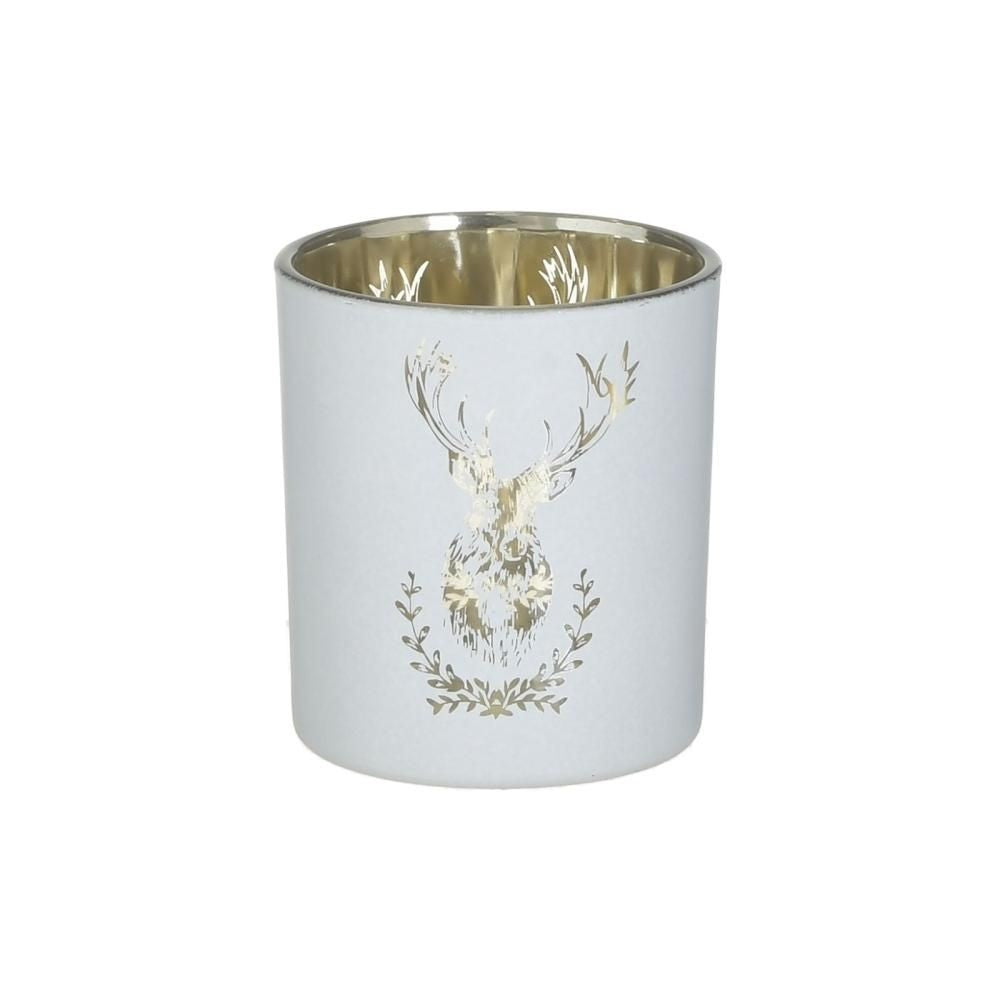 Suport de lumanare alb din sticla Deer 8 cm Inart