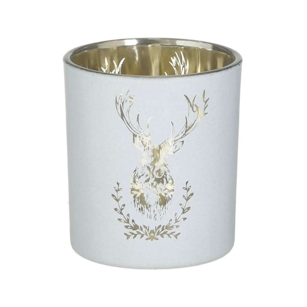 Suport de lumanare alb din sticla Deer 8 cm Inart