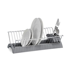 Suport de vase, cu tava si suport de tacamuri, din metal si plastic, 42 cm, Dish Drain Rack Zeller