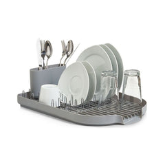 Suport de vase, cu tava si suport de tacamuri, din metal si plastic, 45 cm, Dish Drain Rack Zeller