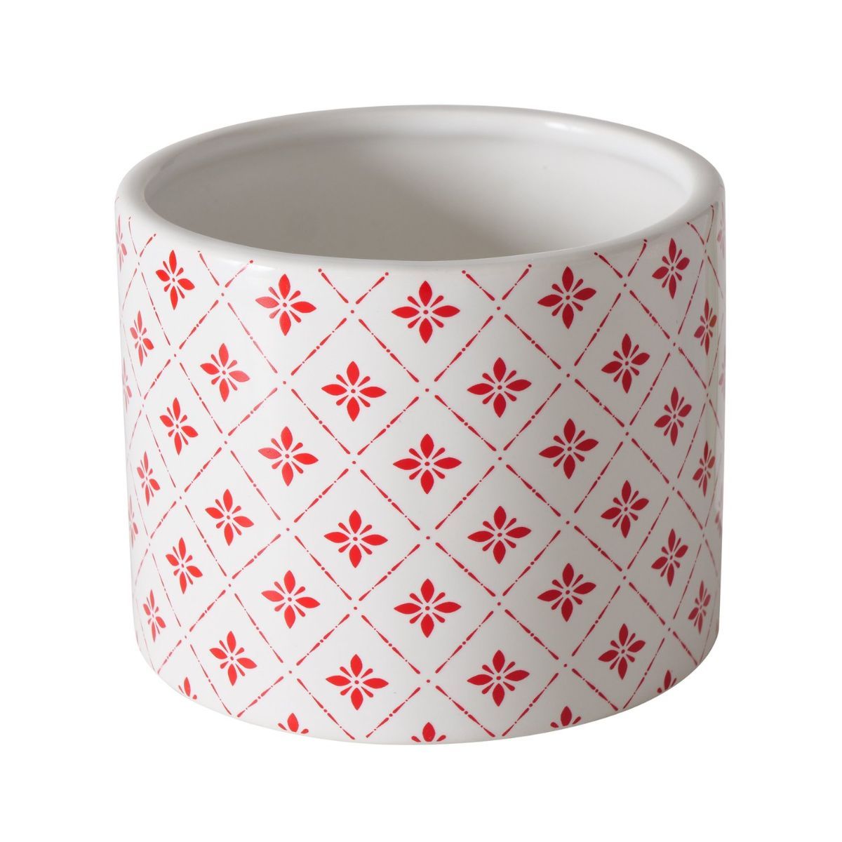 Suport decorativ pentru ghiveci, din ceramica, Ø10 cm, alb/rosu Geometric Lilly Boltze