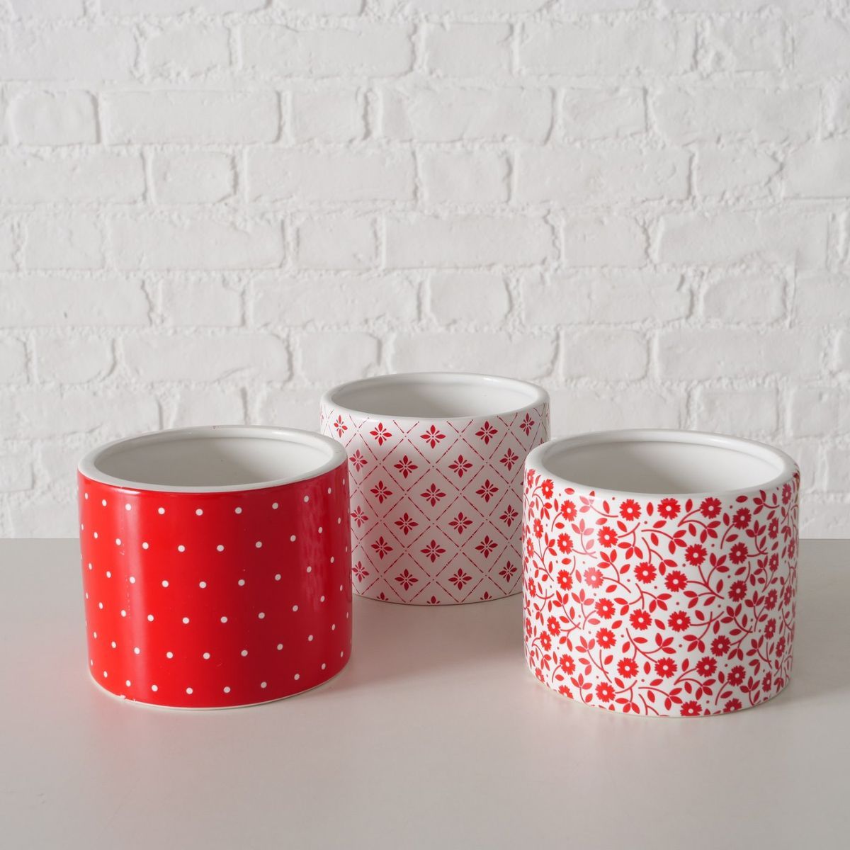 Suport decorativ pentru ghiveci, din ceramica, Ø10 cm, alb/rosu Geometric Lilly Boltze