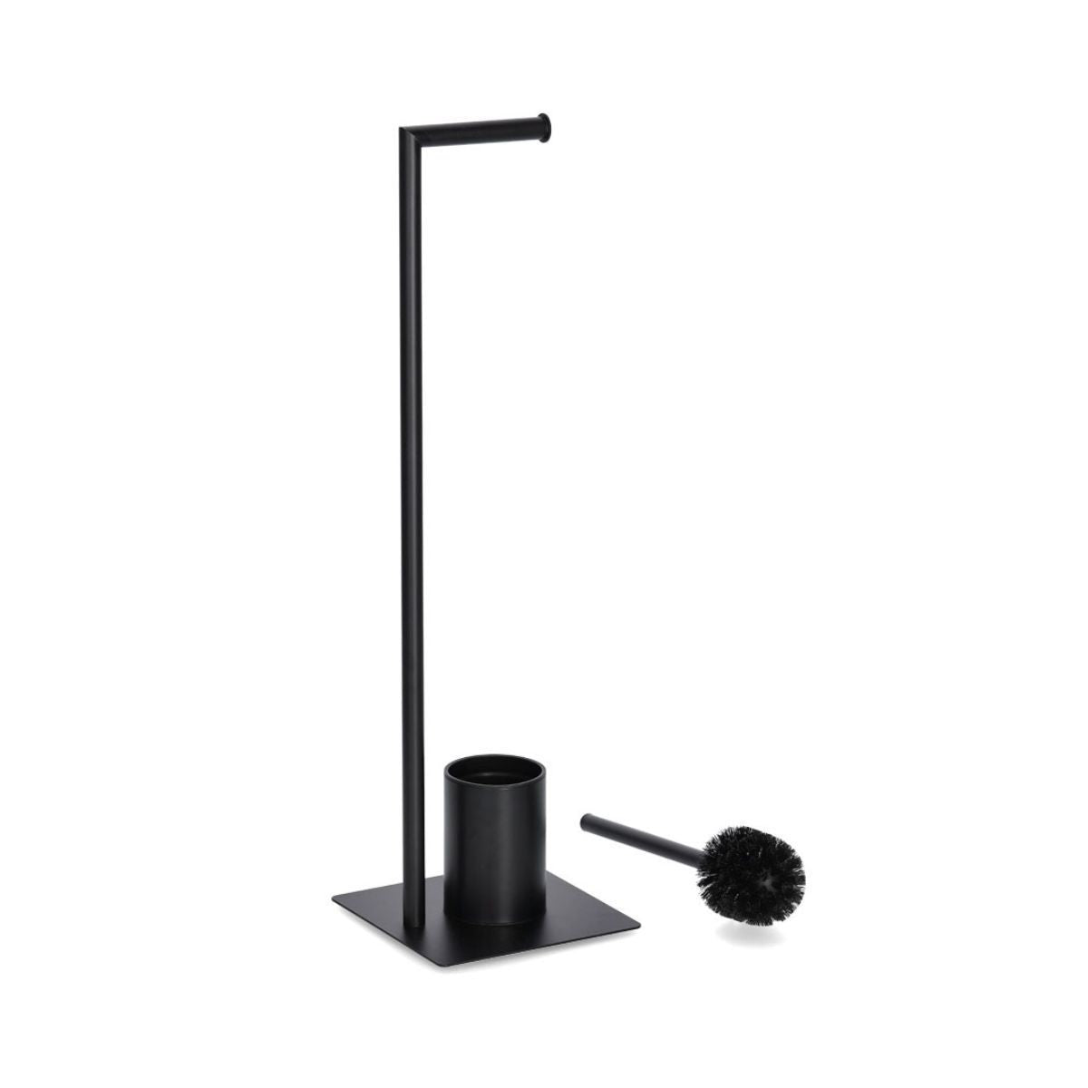 Suport pentru hartie igienica si perie toaleta, negru, din metal, 70 cm, Toilet Holder Zeller