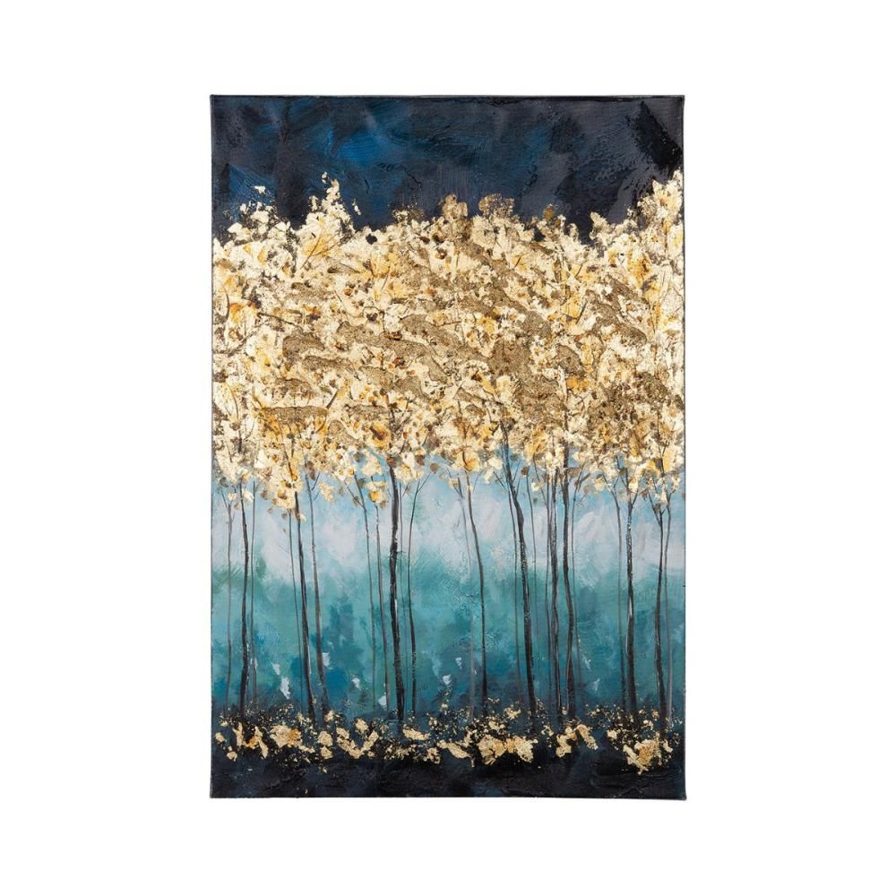 Tablou albastru 60x92 cm din canva si lemn Golden forest Gilde