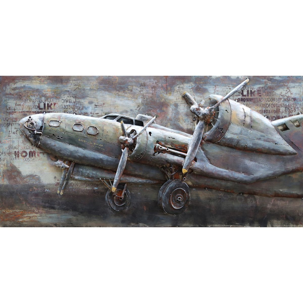 Tablou de metal 3D, model cu avion, 70x140x7 cm