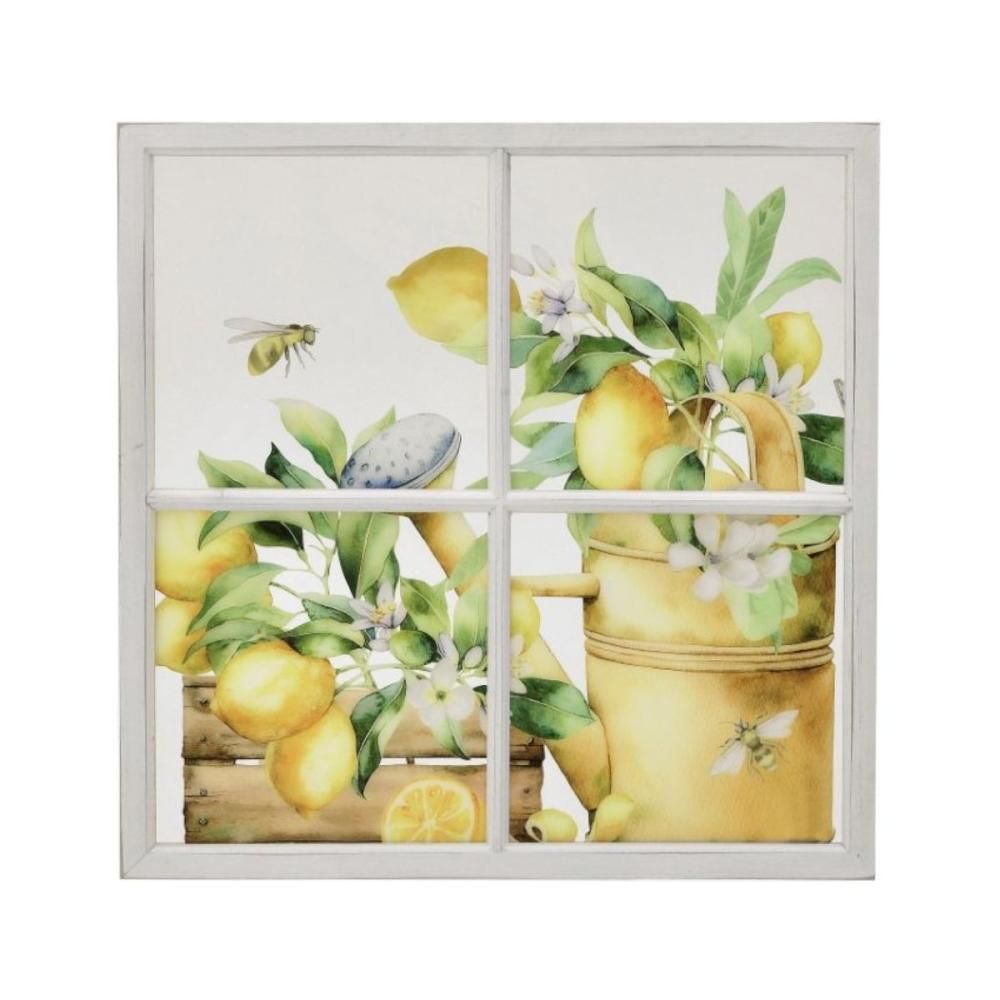 Tablou din lemn de brad si plastic 64x64 cm Lemons Antique Inart