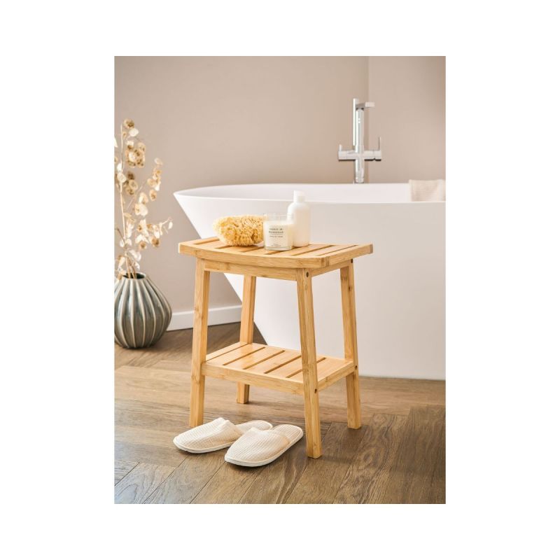 Taburet cu polita, maro din bambus, 46 cm, Stool Zeller